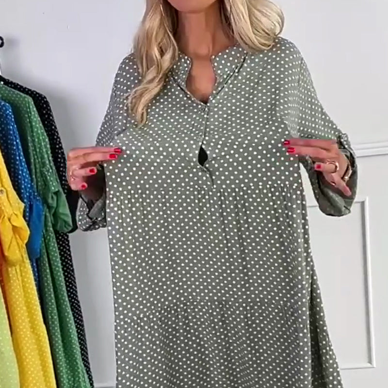 Gepunktetes Kleid für Damen mit Knopfleiste und lockerem Schnitt