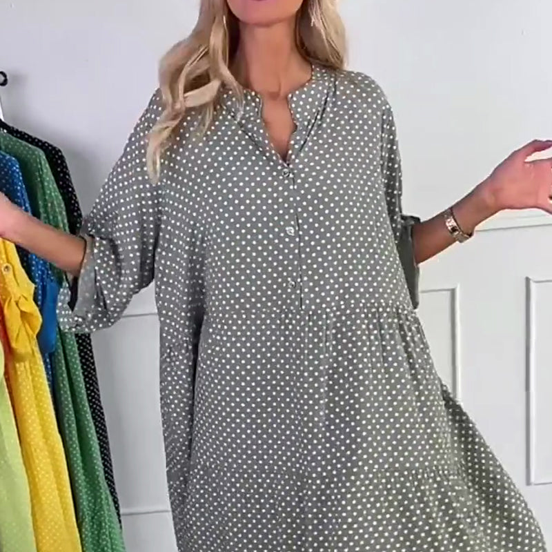 Gepunktetes Kleid für Damen mit Knopfleiste und lockerem Schnitt