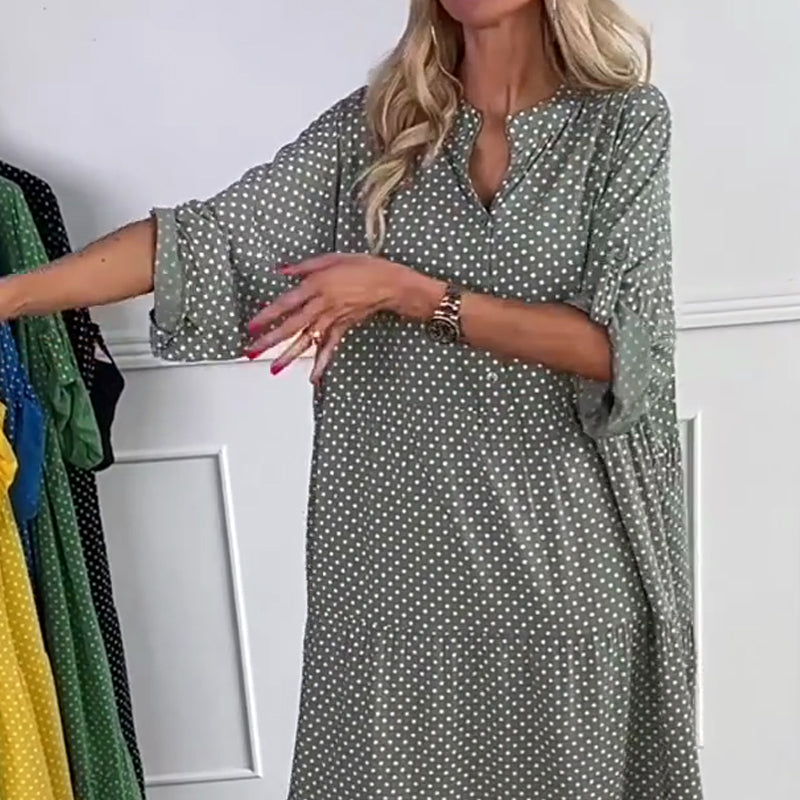 Gepunktetes Kleid für Damen mit Knopfleiste und lockerem Schnitt