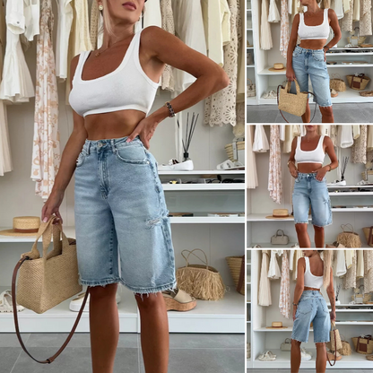 Retro-Jeans-Shorts in Midilänge mit Destroy-Effekten