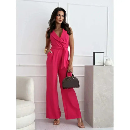 ☀️Frauen ärmelloser V-Ausschnitt Solid Jumpsuit🕊️