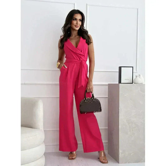 ☀️Frauen ärmelloser V-Ausschnitt Solid Jumpsuit🕊️