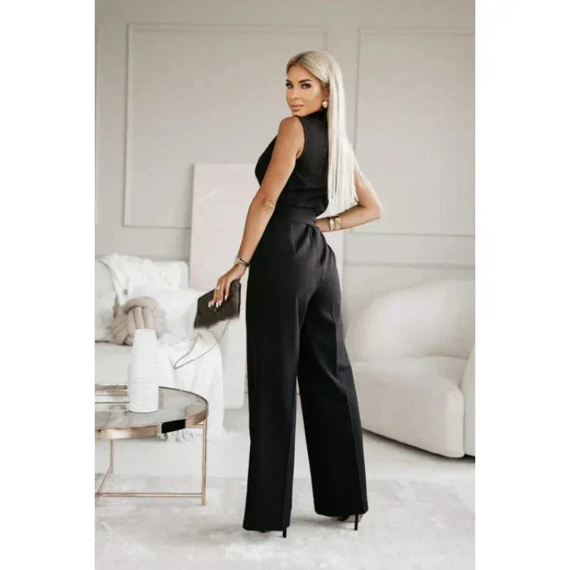 ☀️Frauen ärmelloser V-Ausschnitt Solid Jumpsuit🕊️
