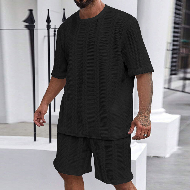 Sportliches Strickset in Uni-Farbe – Kurzarmshirt & Shorts