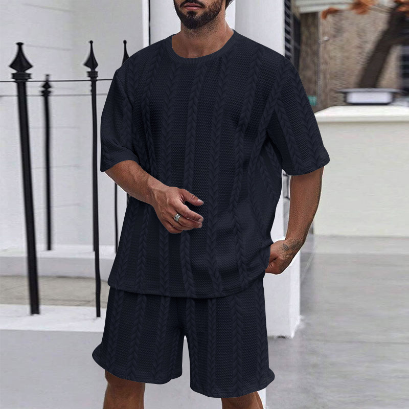 Sportliches Strickset in Uni-Farbe – Kurzarmshirt & Shorts