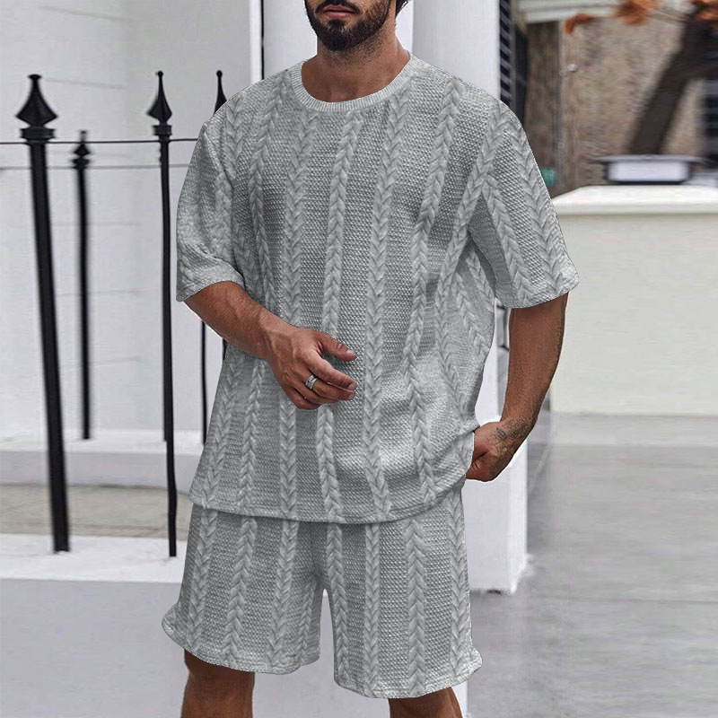 Sportliches Strickset in Uni-Farbe – Kurzarmshirt & Shorts