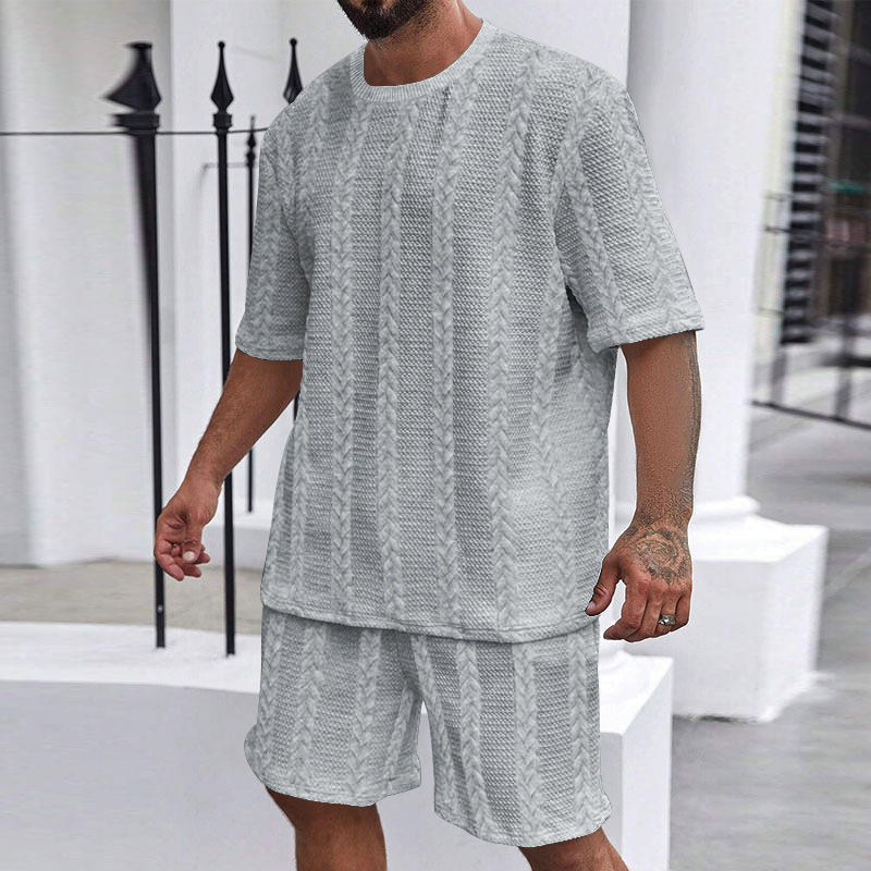 Sportliches Strickset in Uni-Farbe – Kurzarmshirt & Shorts