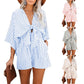 Gestreifte Jumpsuit-Shorts mit V-Ausschnitt für Damen