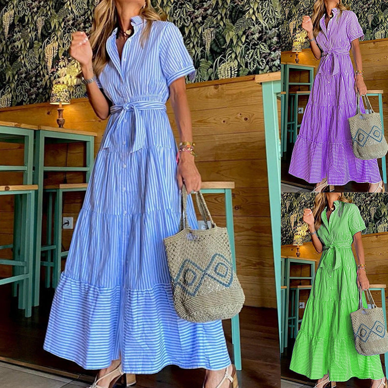 Gestreiftes Kurzarmkleid für Damen