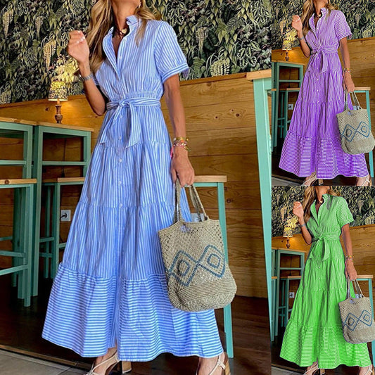 Gestreiftes Kurzarmkleid für Damen