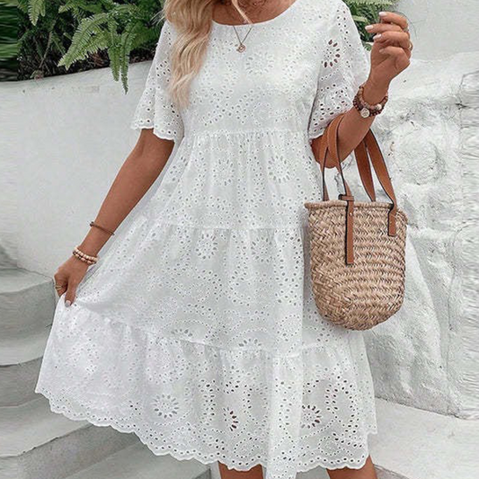 Damenkleid mit Rundhalsausschnitt, Blumenmuster und Cut-Outs