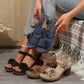 Damen-Sandalen mit Blumenmuster und offener Zehenpartie und dicker Sohle