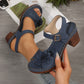 Damen-Sandalen mit Blumenmuster und offener Zehenpartie und dicker Sohle