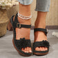 Damen-Sandalen mit Blumenmuster und offener Zehenpartie und dicker Sohle