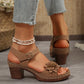 Damen-Sandalen mit Blumenmuster und offener Zehenpartie und dicker Sohle