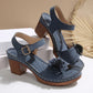 Damen-Sandalen mit Blumenmuster und offener Zehenpartie und dicker Sohle