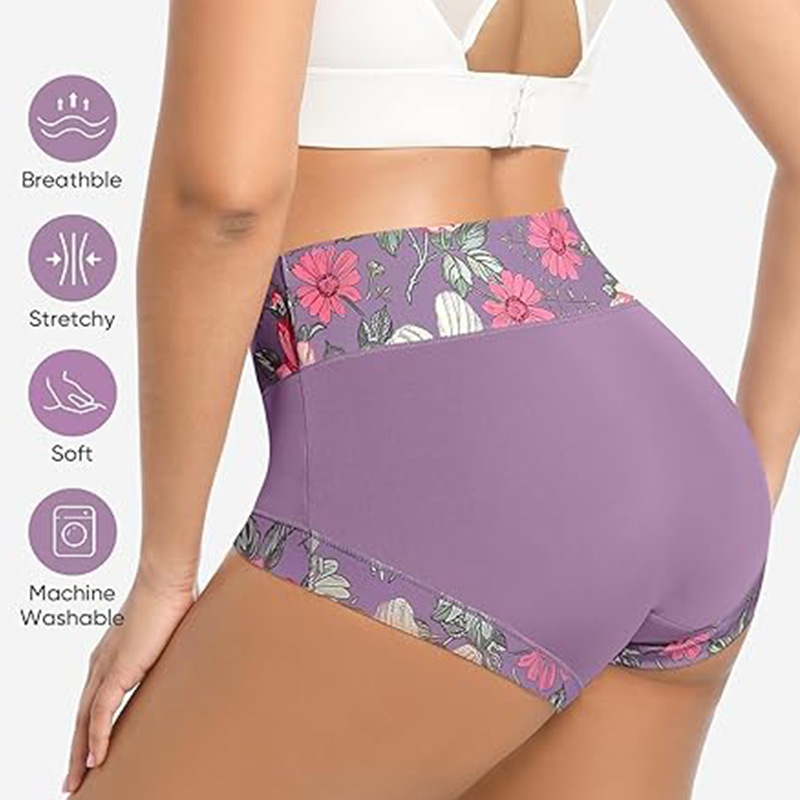 🌺 Damen High Waisted Baumwoll Slip Set – Blumenbedruckte Unterwäsche