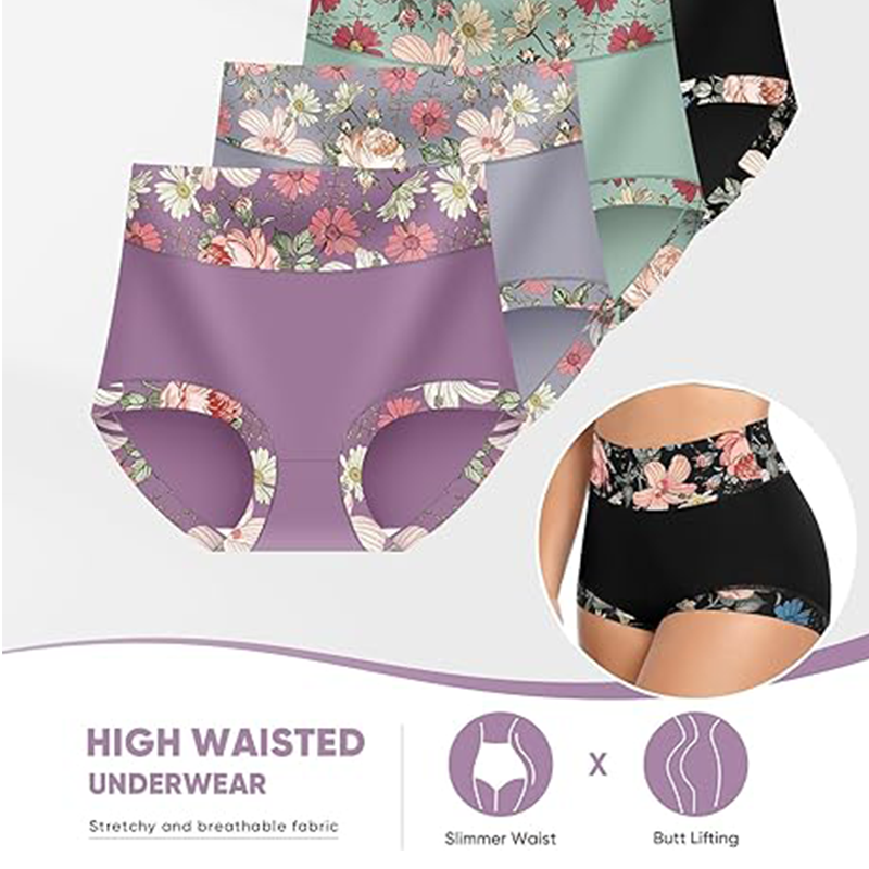 🌺 Damen High Waisted Baumwoll Slip Set – Blumenbedruckte Unterwäsche