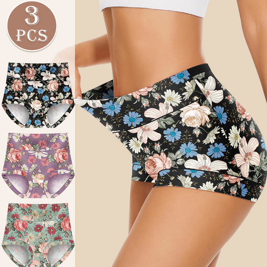 🌺 Damen High Waisted Baumwoll Slip Set – Blumenbedruckte Unterwäsche
