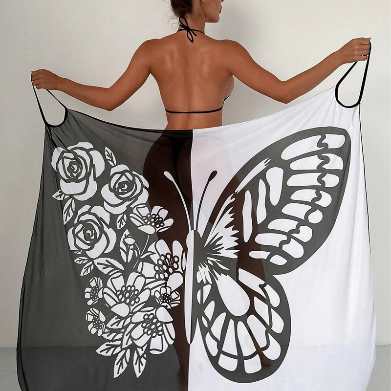 Damen-Badeanzug-Cover-up mit Schmetterlingsmuster