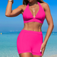 Damen zweiteiliger Badeanzug mit Neckholder-Top und figurbetonter Badeshorts