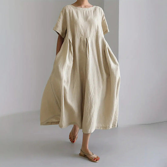 Lässiges Damenkleid mit lockerer Passform, Rundhalsausschnitt und Taschen