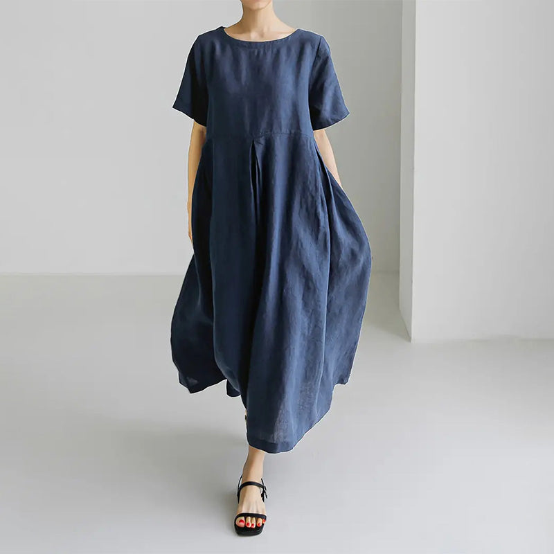 Lässiges Damenkleid mit lockerer Passform, Rundhalsausschnitt und Taschen