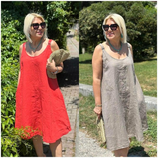Lässiges ärmelloses Damenkleid mit Rundhalsausschnitt