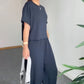 Damen lässiges zweiteiliges Set: Kurzarm-Oberteil und Hose