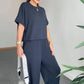 Damen lässiges zweiteiliges Set: Kurzarm-Oberteil und Hose