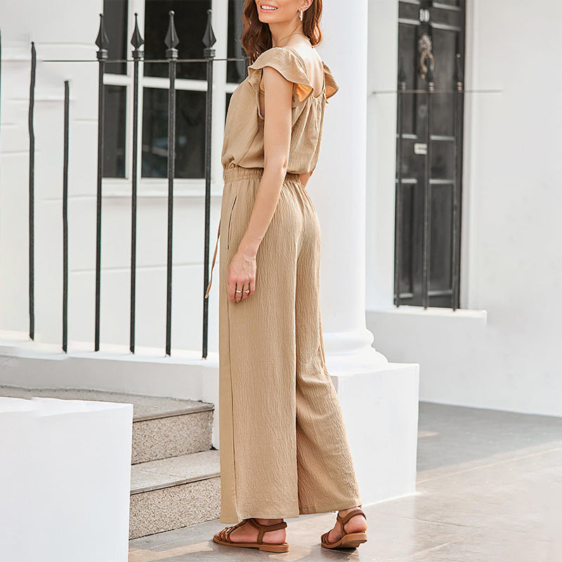 Einfarbiger, plissierter Jumpsuit mit quadratischem Ausschnitt für Damen