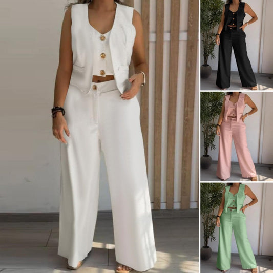 🔥Trendiger Damen-Zweiteiler: Ärmellose Weste in Layering-Optik & weite Hose