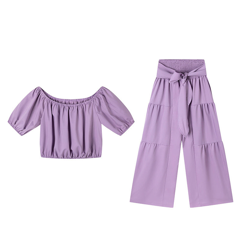 👑Damen zweiteiliges Set: Schulterfreies Oberteil mit Puffärmeln und Weitbeinhose📦Kostenloser Versand🔥