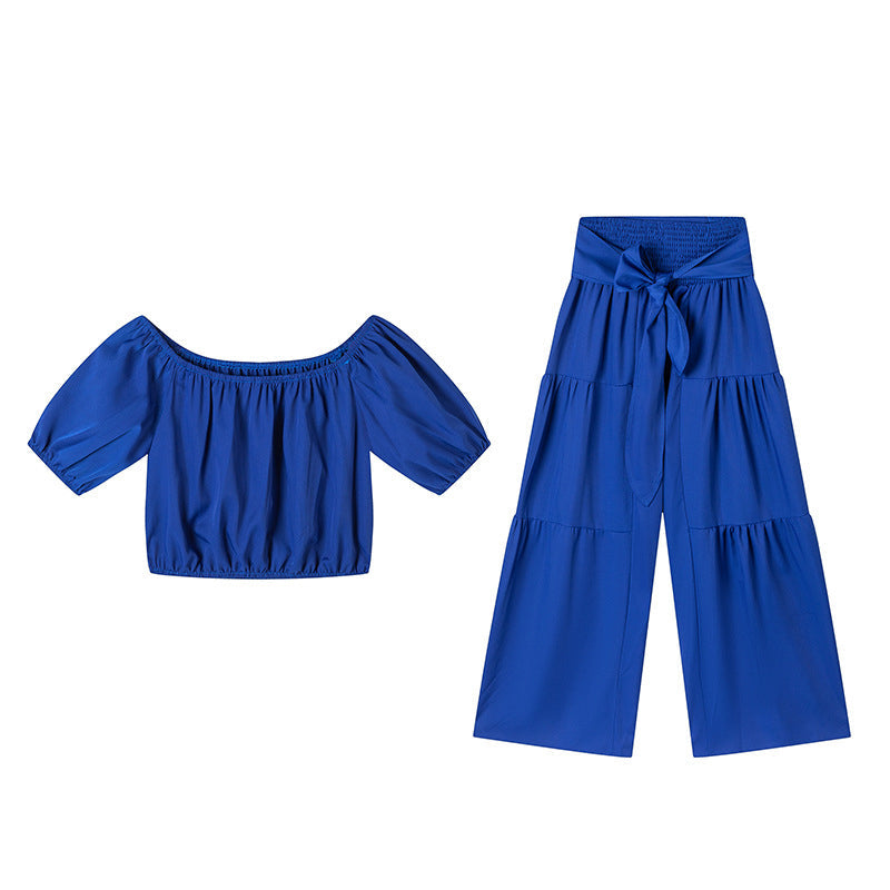 👑Damen zweiteiliges Set: Schulterfreies Oberteil mit Puffärmeln und Weitbeinhose📦Kostenloser Versand🔥