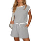 Gestreiftes Damen-Top mit langen Ärmeln Shorts 2-tlg