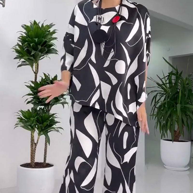 Lässiges, bedrucktes Set mit Rundhals-Top und Hose