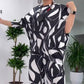 Lässiges, bedrucktes Set mit Rundhals-Top und Hose