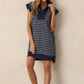 🎉Letzter-Tag-Aktion 50 % RABATT💃Lässiges Strickkleid mit Streifen, Reißverschluss-Ausschnitt und Flügelärmeln
