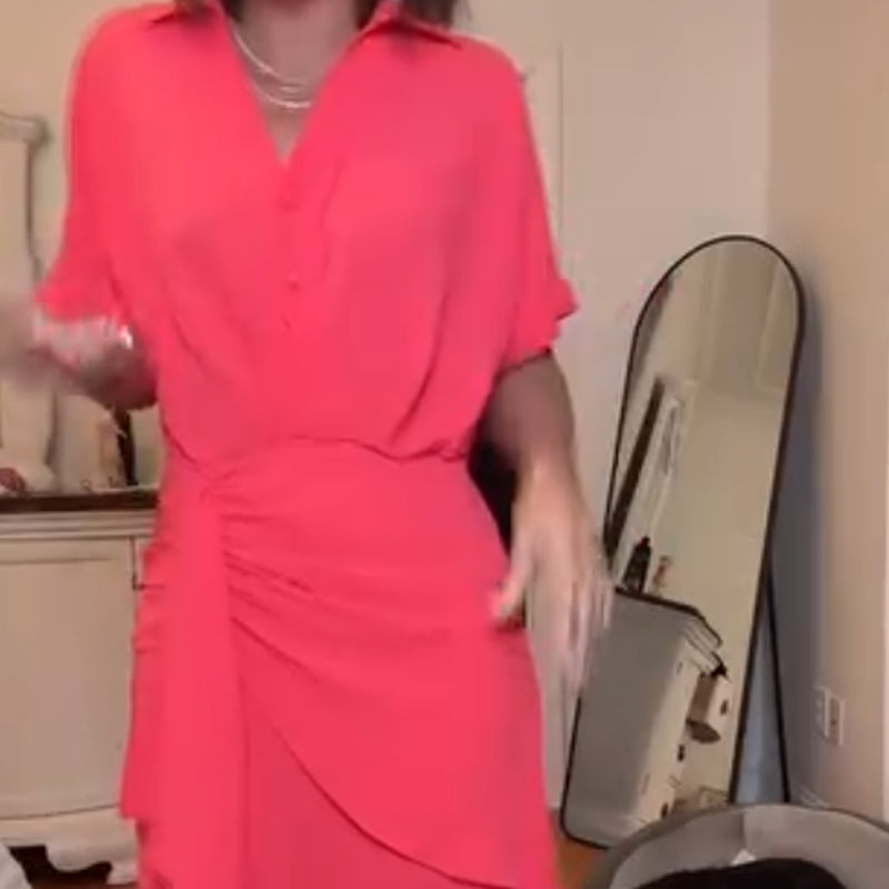 Lässiges, gerüschtes Minikleid mit V-Ausschnitt für Damen