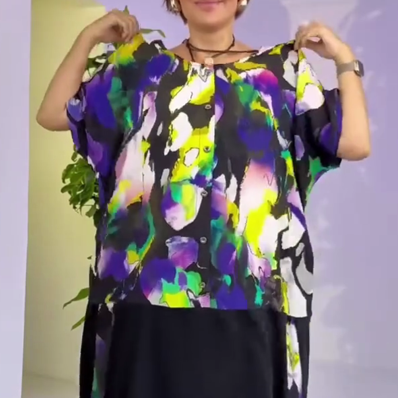 Maxikleid für Damen mit Farbblock-Design und kurzen Ärmeln