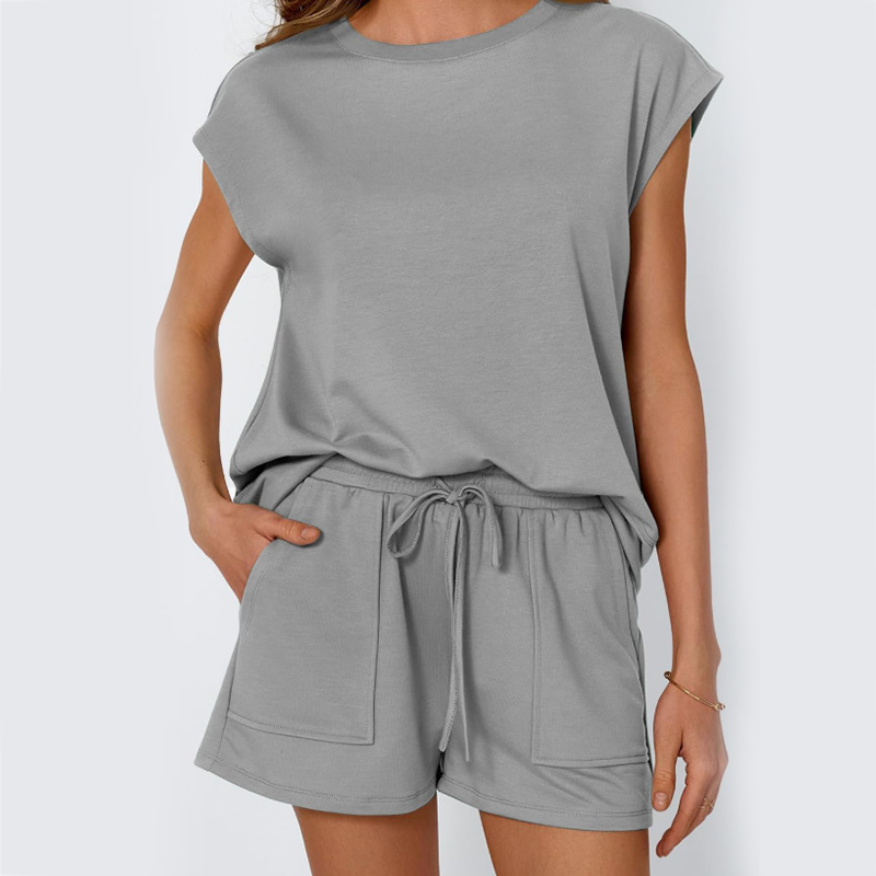 2-teiliges Set aus Rundhals-Top und Shorts für Damen