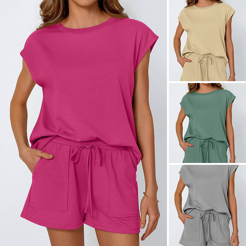 2-teiliges Set aus Rundhals-Top und Shorts für Damen