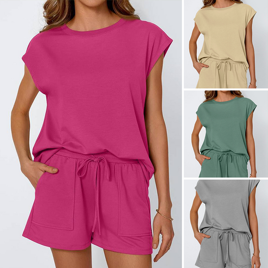 2-teiliges Set aus Rundhals-Top und Shorts für Damen