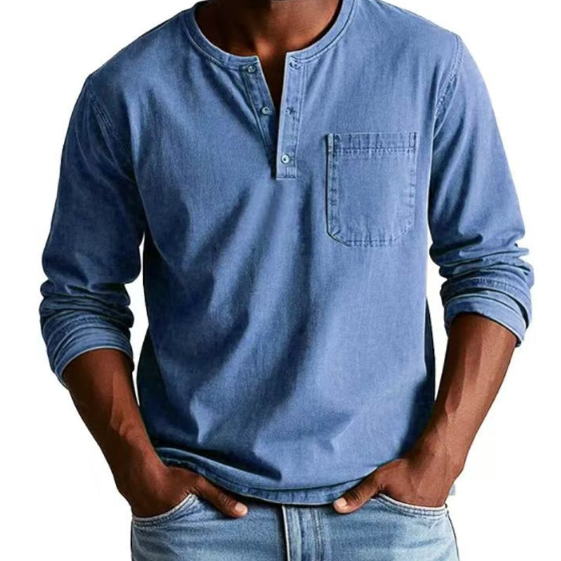 🔥FRÜHLINGS-SCHNÄPPCHEN 50% RABATT🔥Mode für Herren: Vintage-Langarmhemd mit Distressed-Tasche