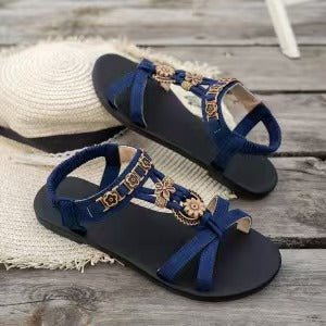 👡 50% RABATT! 🌼 Flache Damen-Sandalen – Runde Zehen, atmungsaktiv, verstellbarer Knöchelriemen & Blumen-Dekor – Leichter, bequemer Sommerschuh für Spaziergänge, Strand oder den täglichen Gebrauch ✨