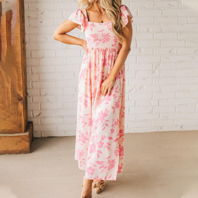 Rosa Maxikleid mit Blumenmuster für Damen