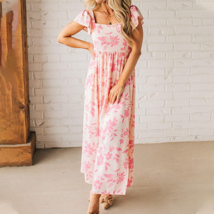 Rosa Maxikleid mit Blumenmuster für Damen