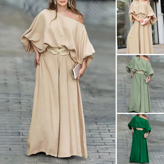 Set aus One-Shoulder-Top und Hose mit weitem Bein