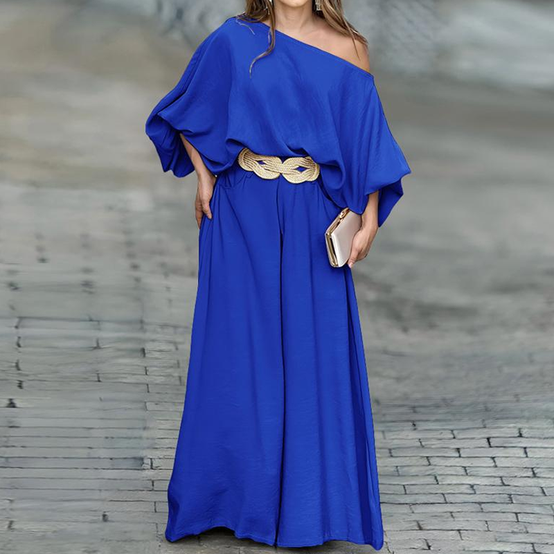 Set aus One-Shoulder-Top und Hose mit weitem Bein