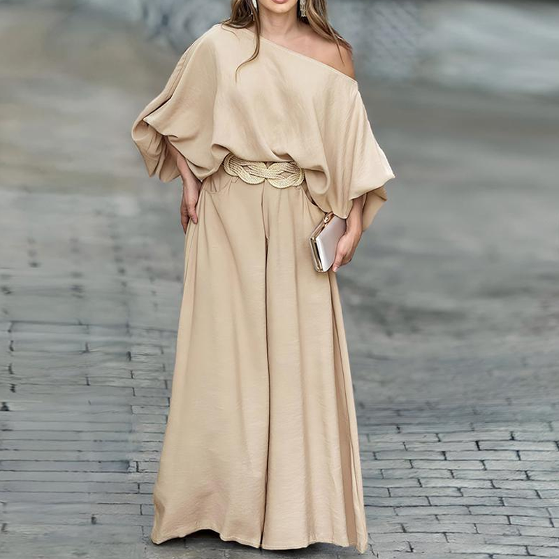 Set aus One-Shoulder-Top und Hose mit weitem Bein
